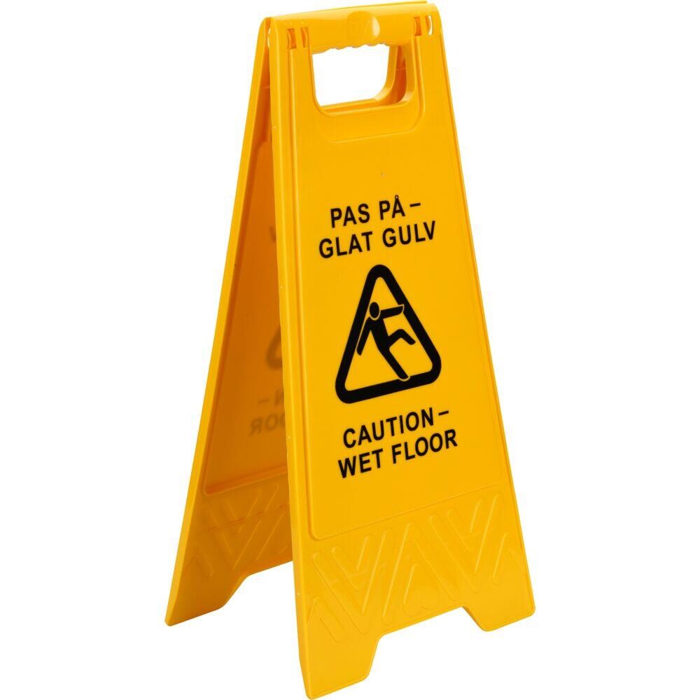 Advarselsskilt – plast – 2-sidet – “Pas på – Glat gulv” – 60×30 cm