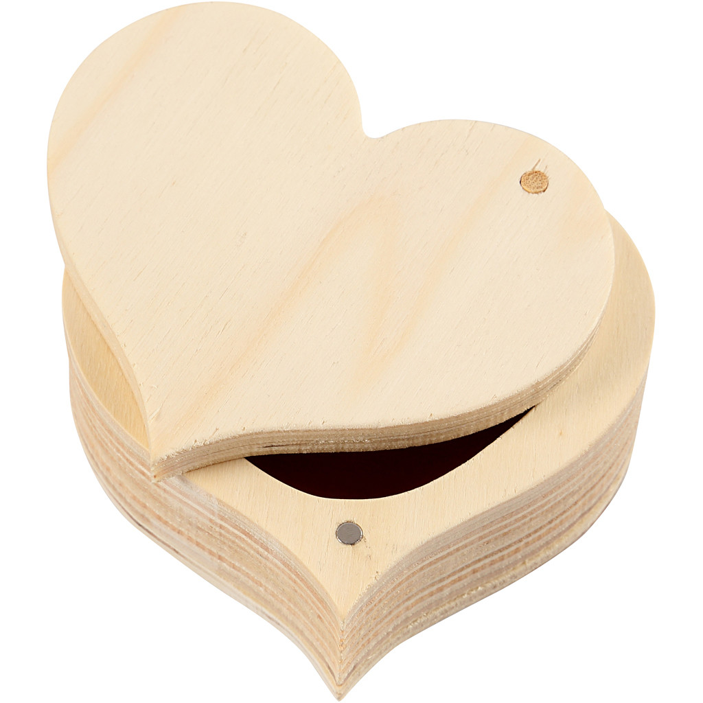 Hjerteæske bredde 9 cm højde 4 cm krydsfiner | indvendige mål 6,7 x 2,6 cm