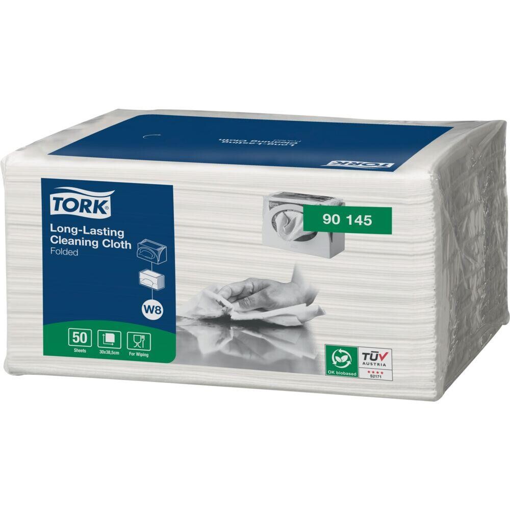 Aftørringsklud Tork W8 90145 38,5x30cm hvid viskose - 50 stk pr pakke - 8 pakker