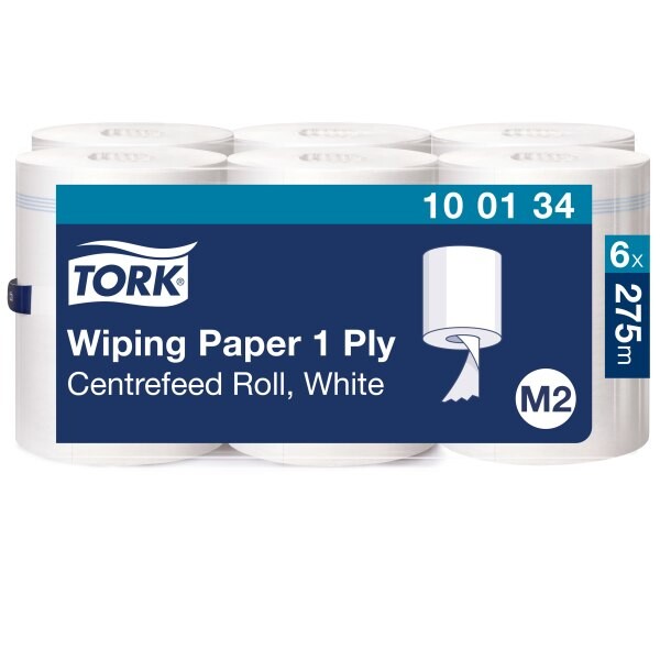 Aftørringspapir Tork 100134 Standard M2 1-lags hvid 275 meter - 6 ruller