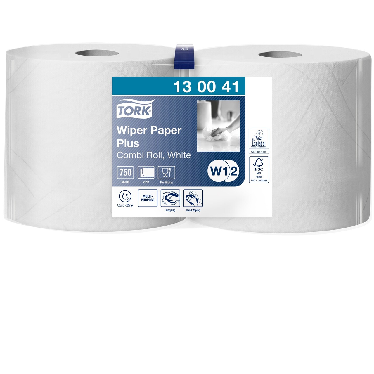 Aftørringspapir Tork 130041 Plus W1-W2 2-lags hvid 255 meter - 2 ruller