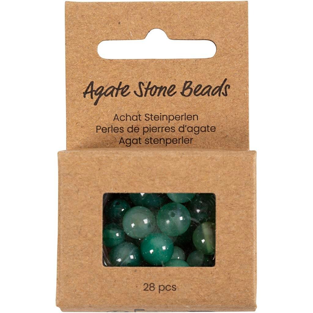 Agat stenperler, str. 13x8, 15x6 mm, hulstr. 0,9-1 mm, klar grøn, 28stk./ 1 pk.