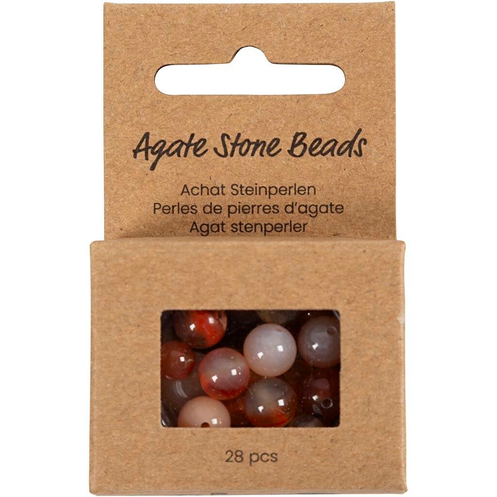 Agat stenperler, str. 1x10, 12x8, 15x6 mm, hulstr. 0,9-1 mm, lys brun, 28stk./ 1 pk.