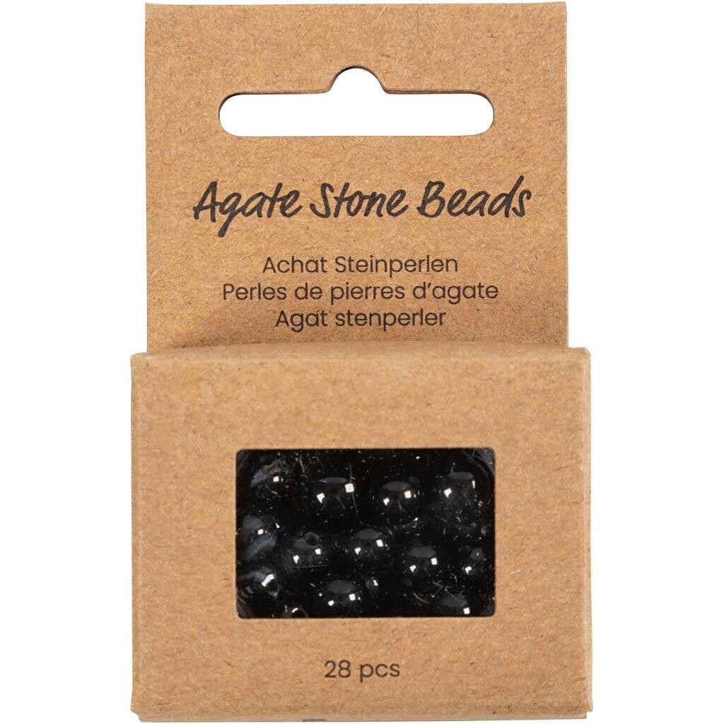 Agat stenperler, str. 1x10, 12x8, 15x6 mm, hulstr. 0,9-1 mm, sort, 28stk./ 1 pk.
