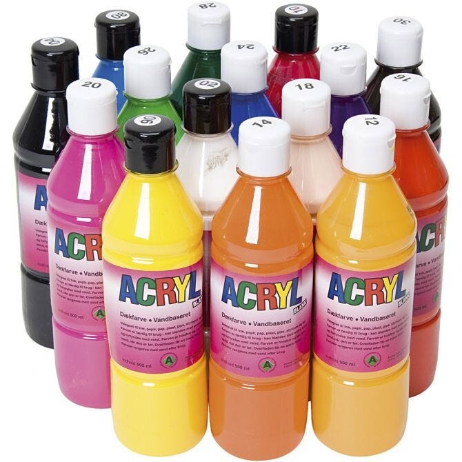 Akrylmaling primærfarver 15x500ml