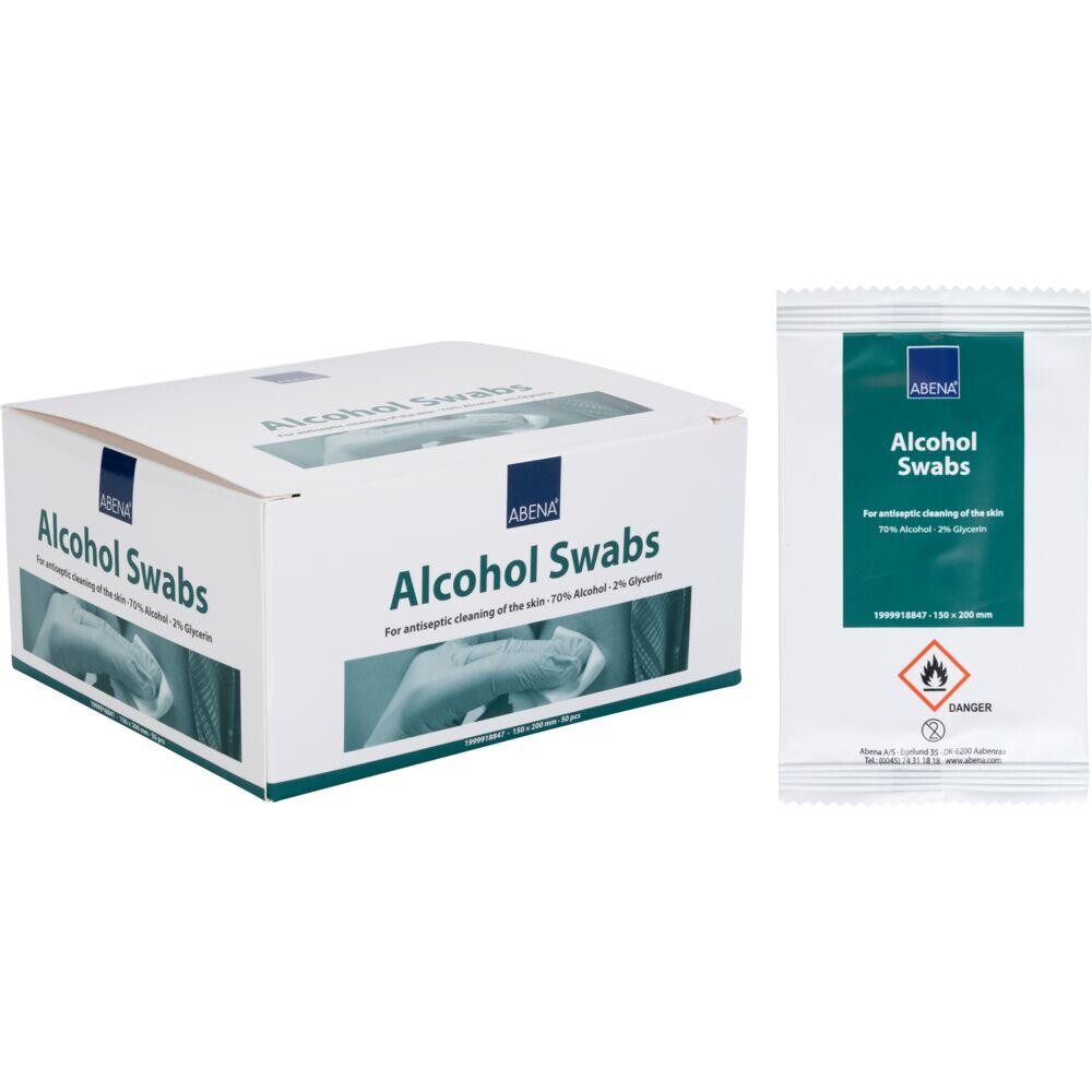 Alkohol serviet, ABENA, Alcohol Swabs, 20x15cm, 70% ethanol, 2% glycerin, enkeltpakket - 50 stk