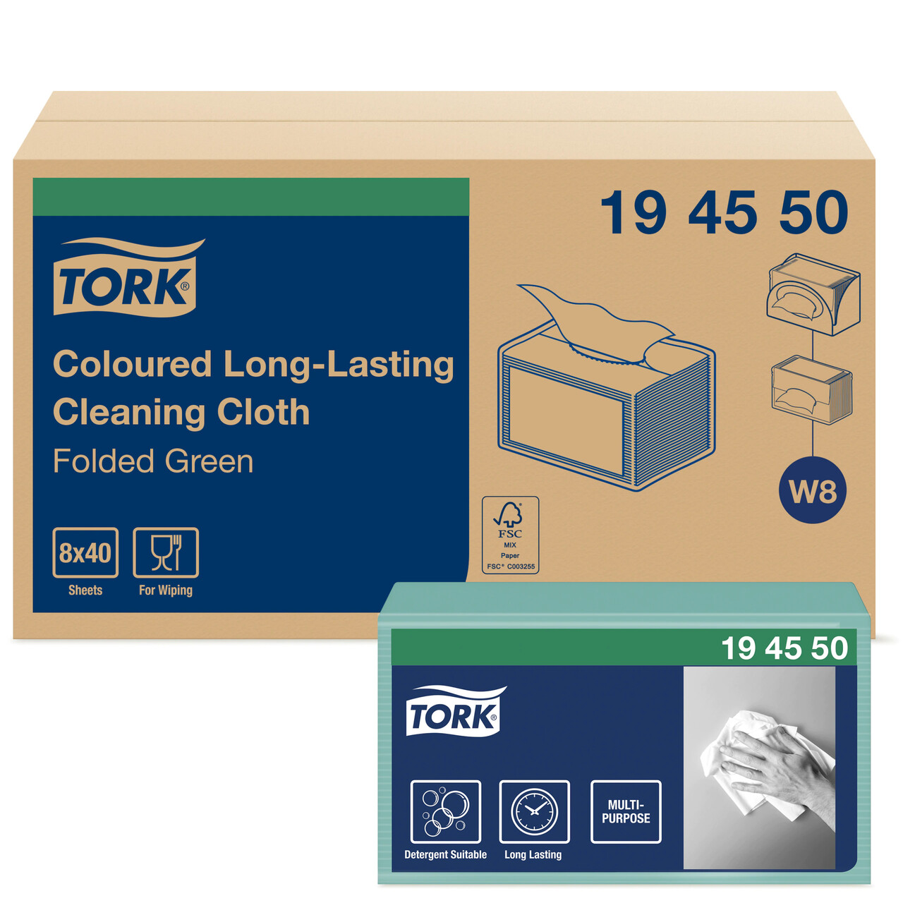 Allround klud - Tork - 194550 - Premium - W8 - SmallPack - grøn - 320 klude
