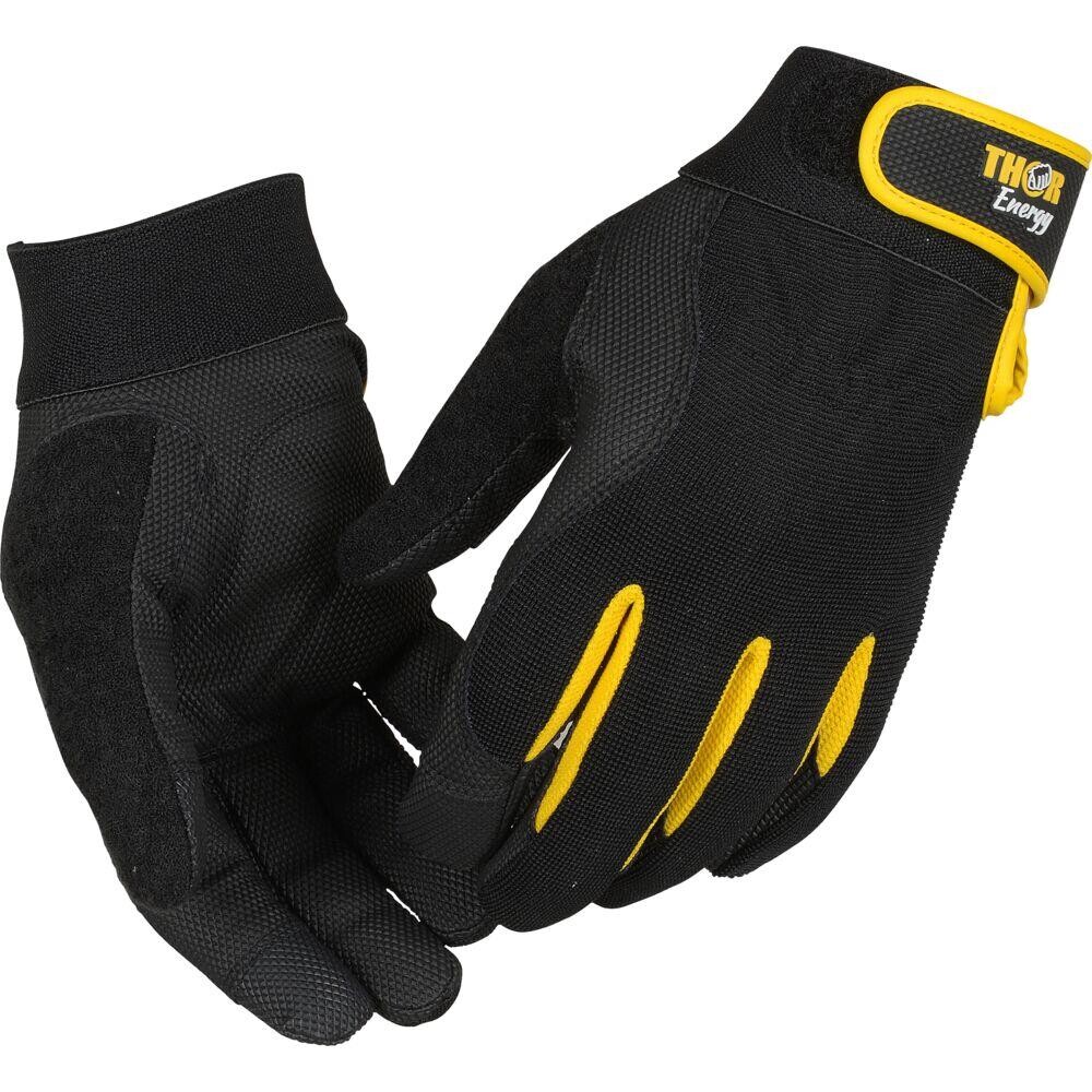 Arbejdshandske, THOR Energy, 10, sort, PU, burrebånd, touch screen - 6 par
