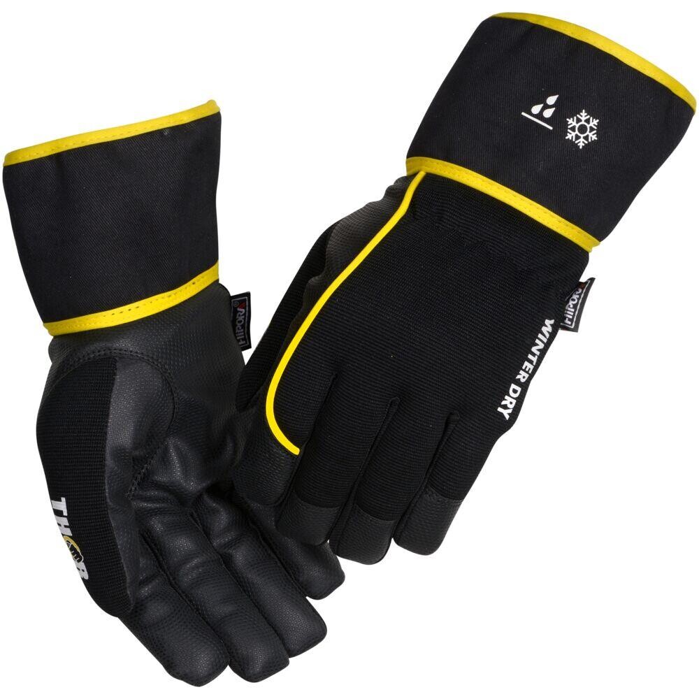 Arbejdshandske, THOR Winter Dry Rigger, 10, sort, PU, med manchet - 6 par