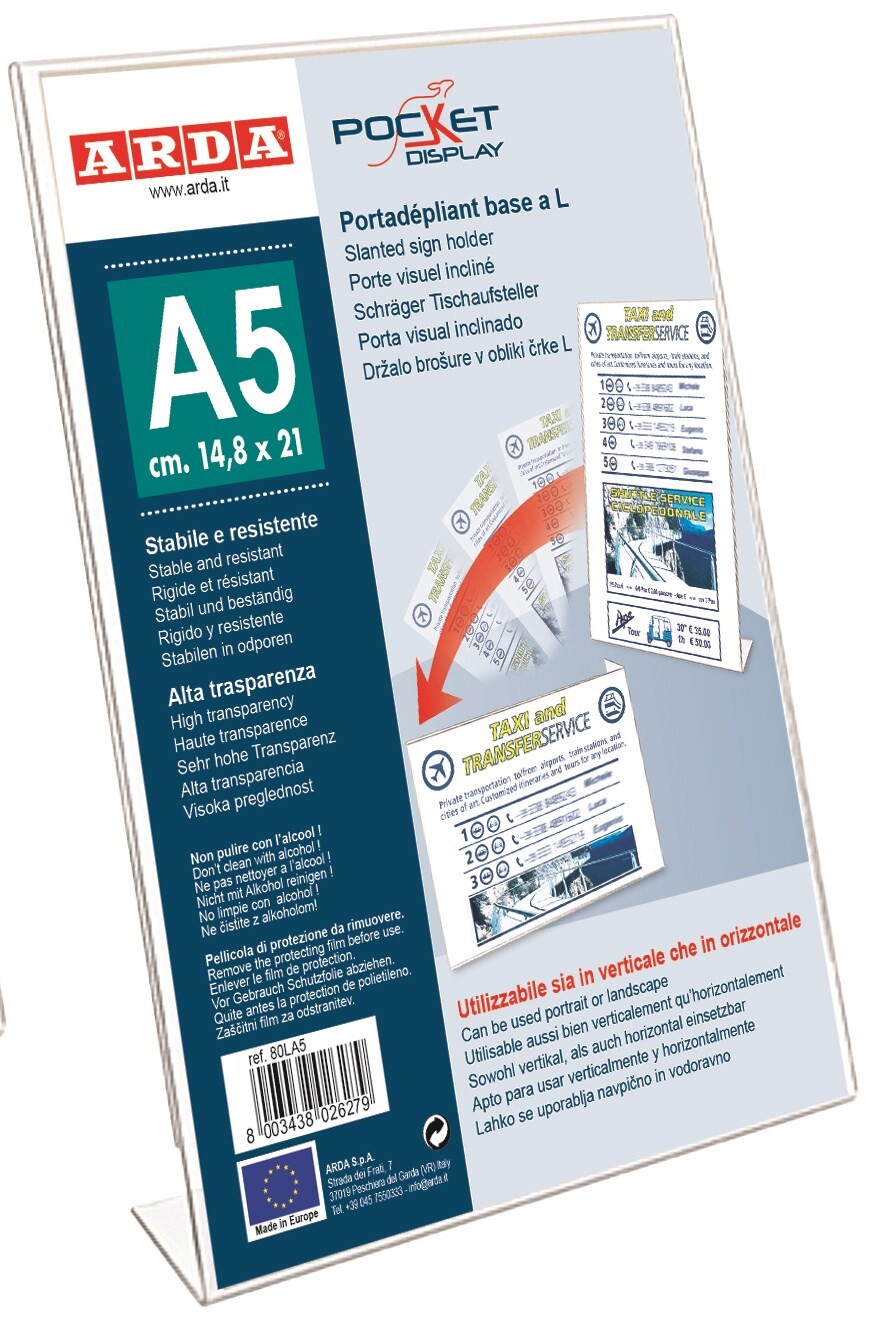Skilteholder Arda A5 L-fod