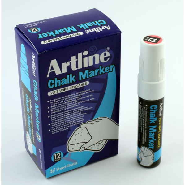 6 stk. Artline Chalk Marker 12.0mm spids hvid