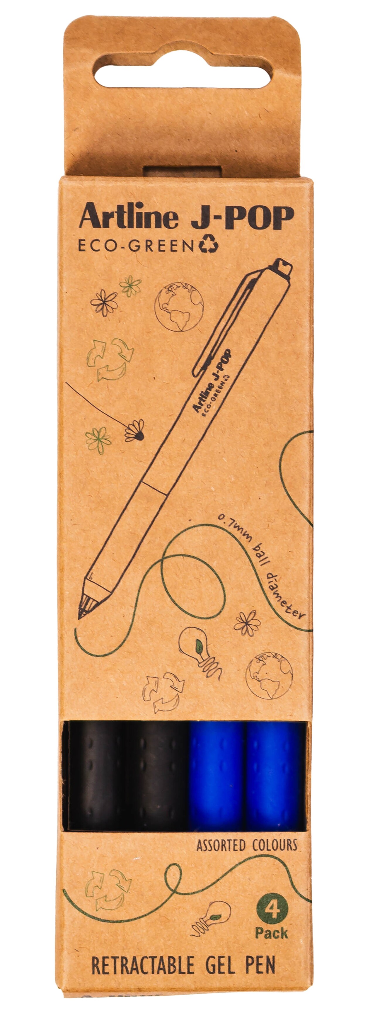 Gelpen - Artline J-POP ECO-GREEN 0.7 mm - 2 Sort / 2 Blå - 4 stk