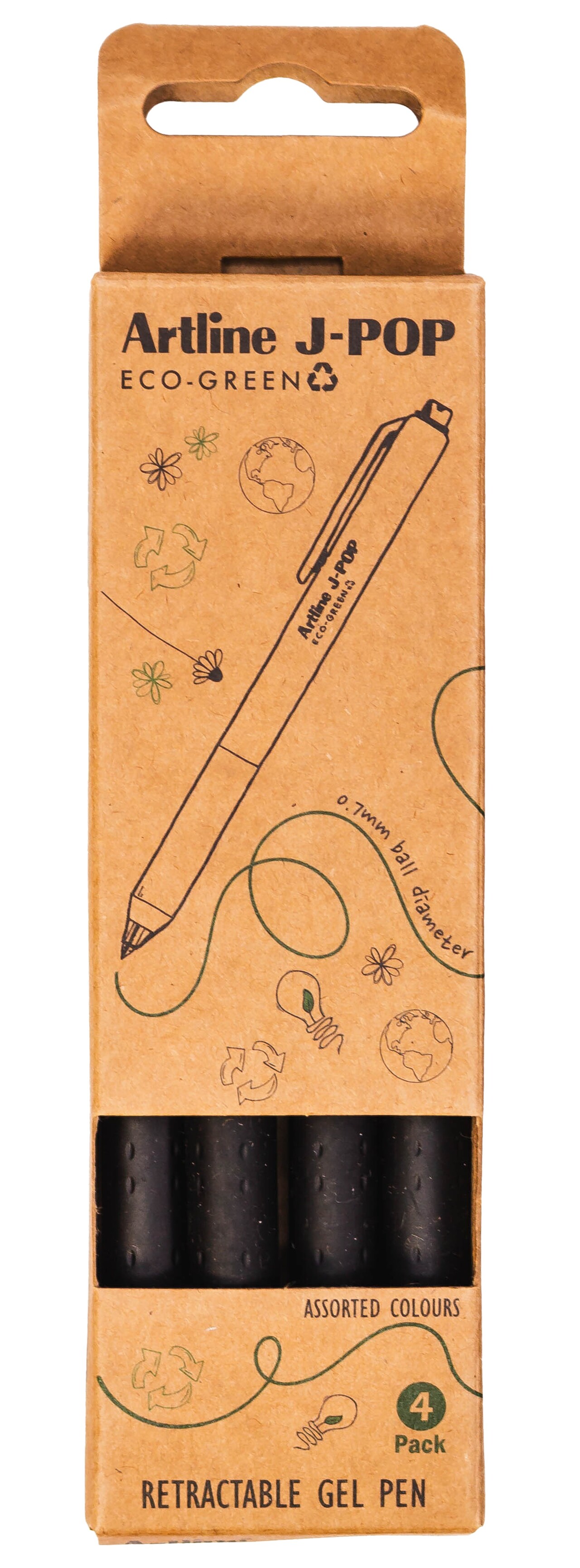 Gelpen - Artline J-POP ECO-GREEN 0.7 mm - Sort - 4 stk