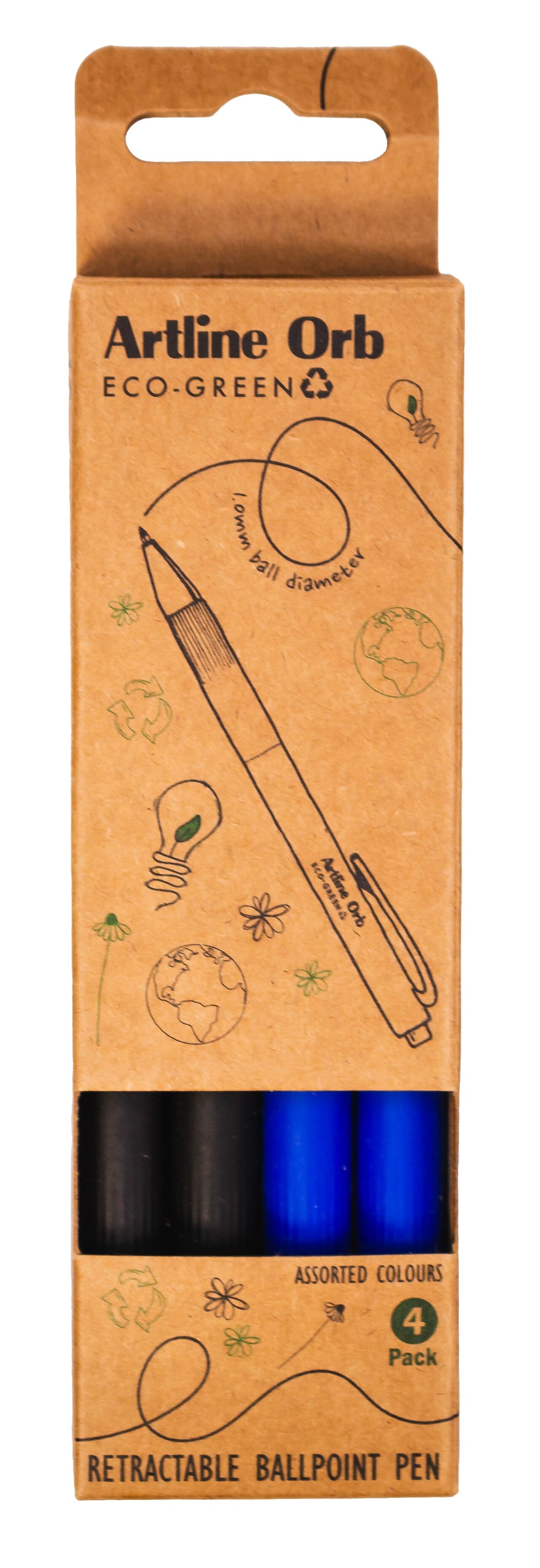 Kuglepen - Artline ECO-GREEN Orb 1.0 mm - 2 Sort / 2 Blå - 4 stk