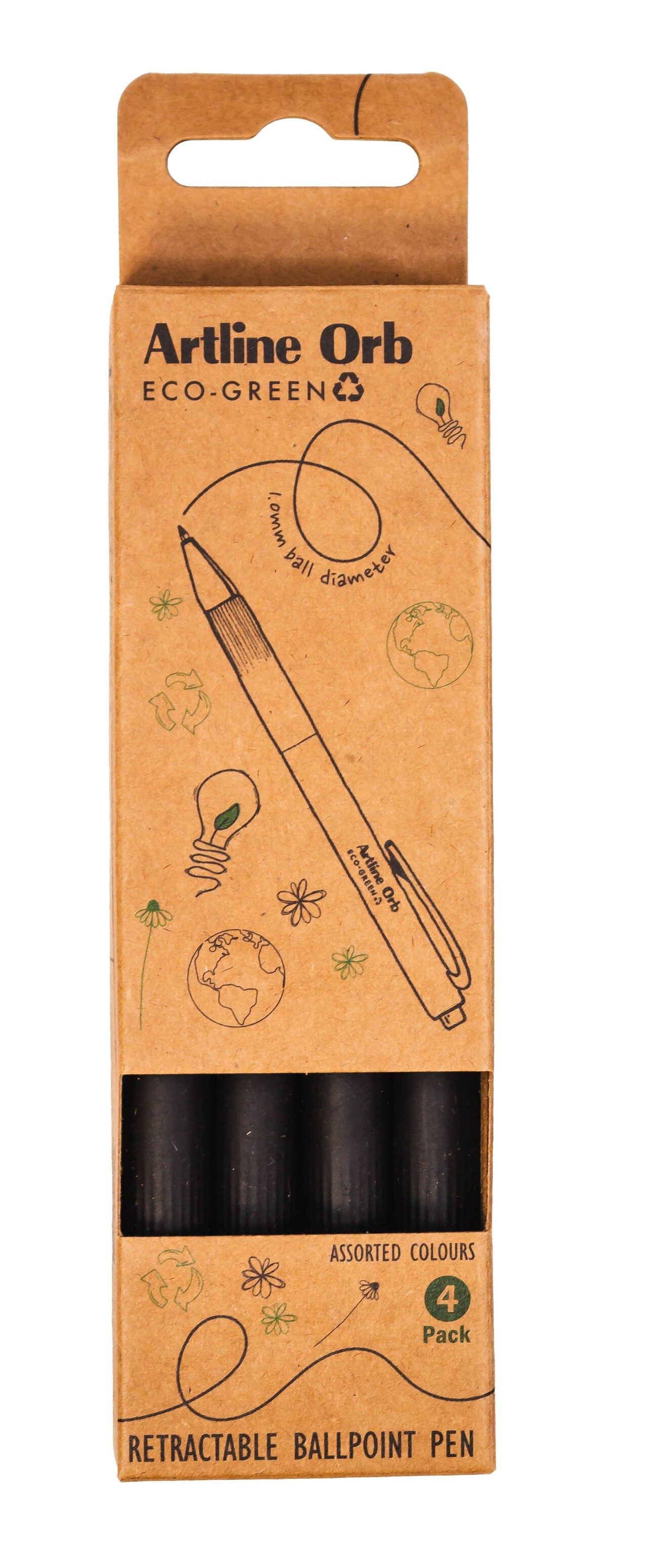 Kuglepen - Artline ECO-GREEN Orb 1.0 mm - Sort - 4 stk