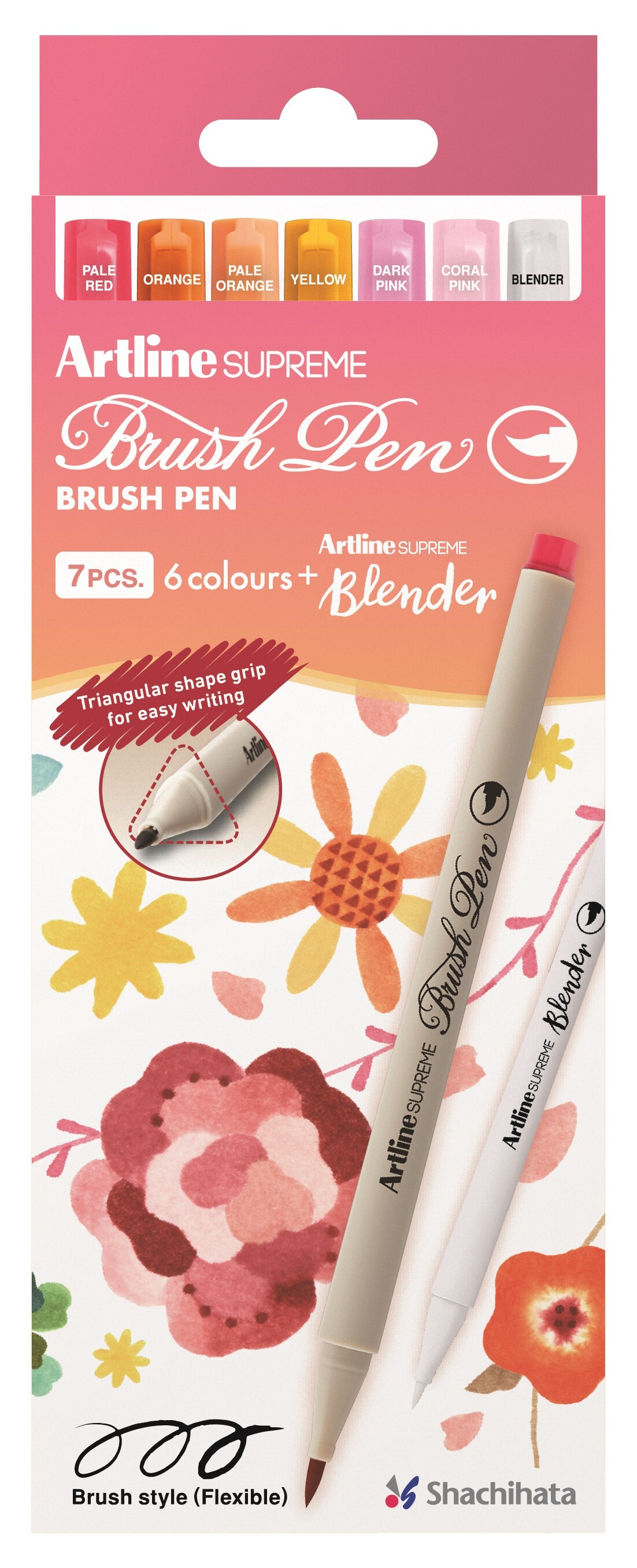 Artline Supreme Pensel Pen Blomster - 6 farver, 1 blender
