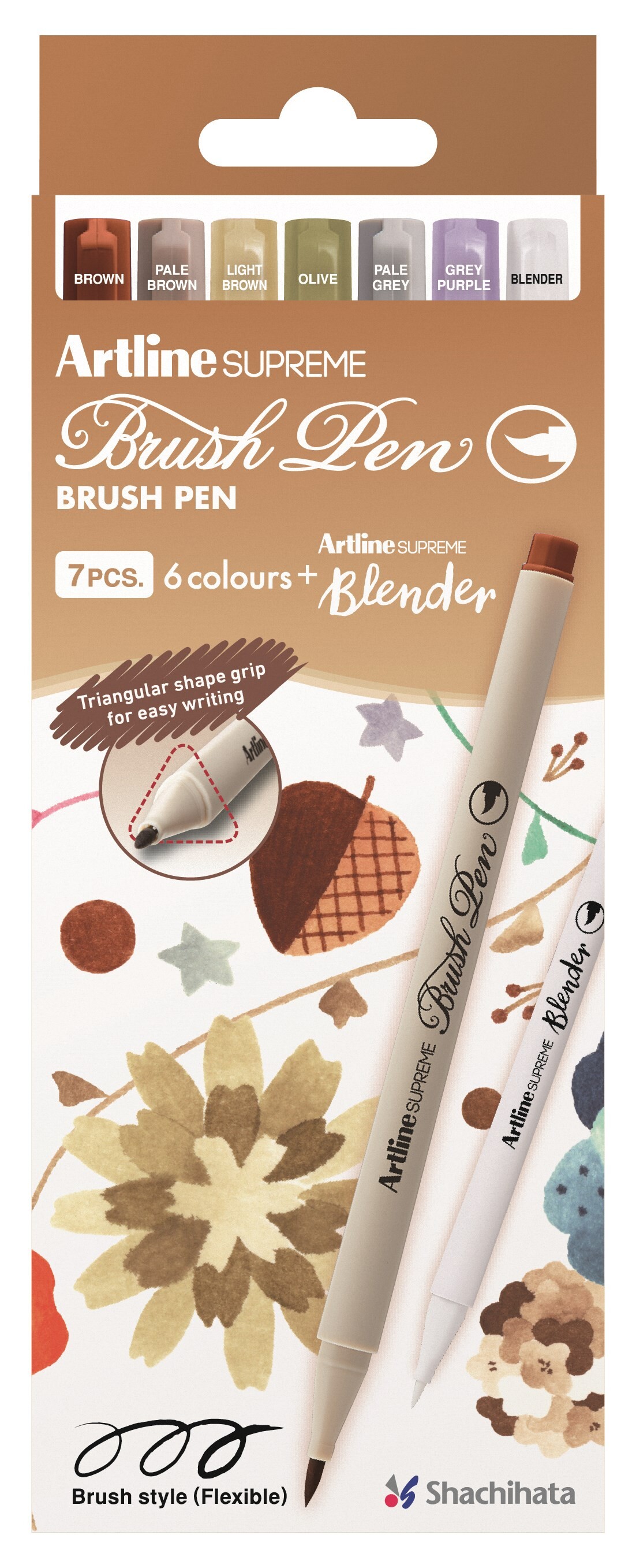 Penselpenne - Artline Supreme Jorden - 6 farver + 1 blender - 1 sæt<