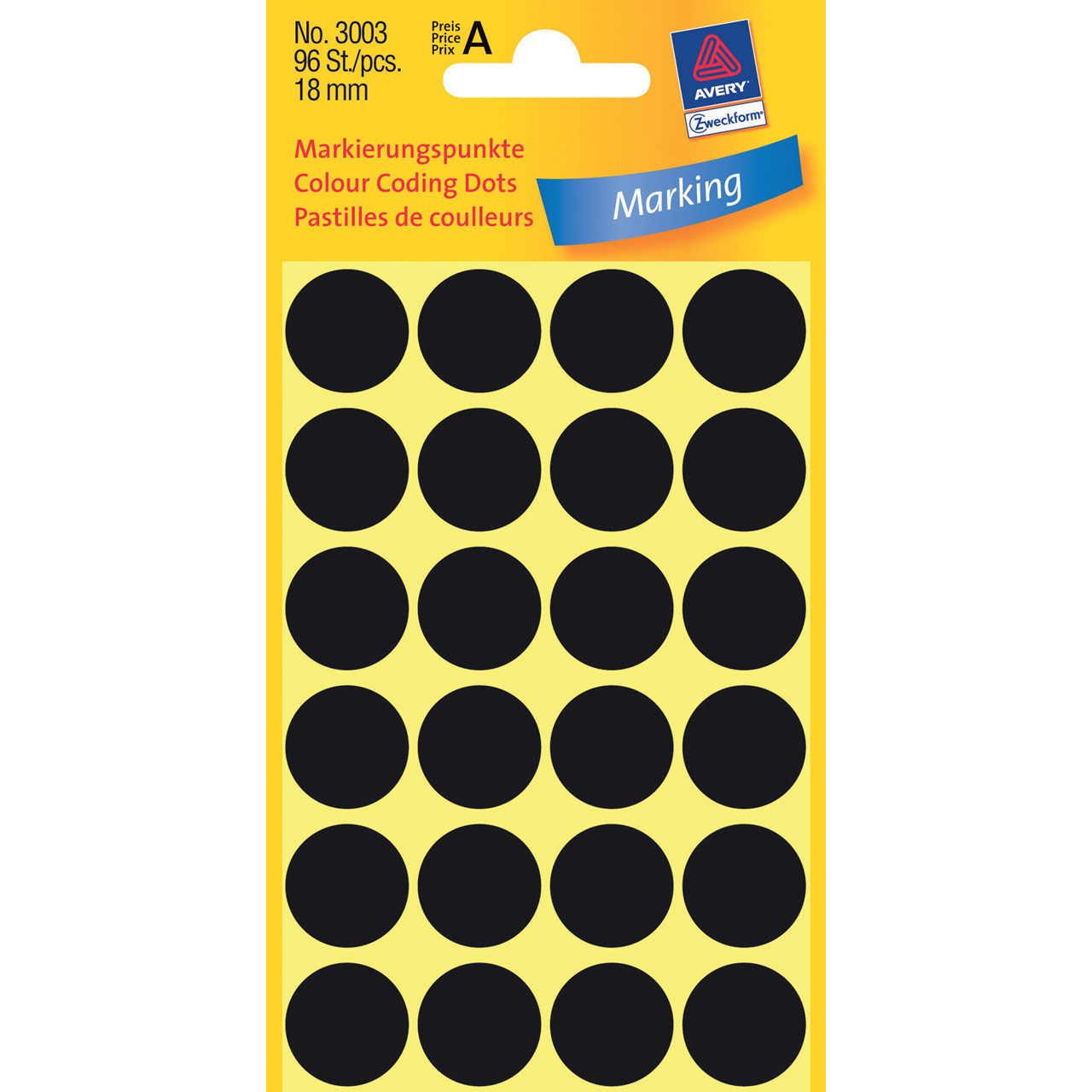 Runde etiketter Avery 3003 - sort Ø: 18 mm - 96 stk