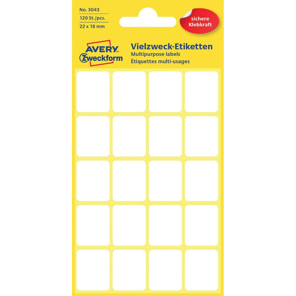 Avery etiketter Avery 3043 - hvid 22 x 18 mm - 120 stk