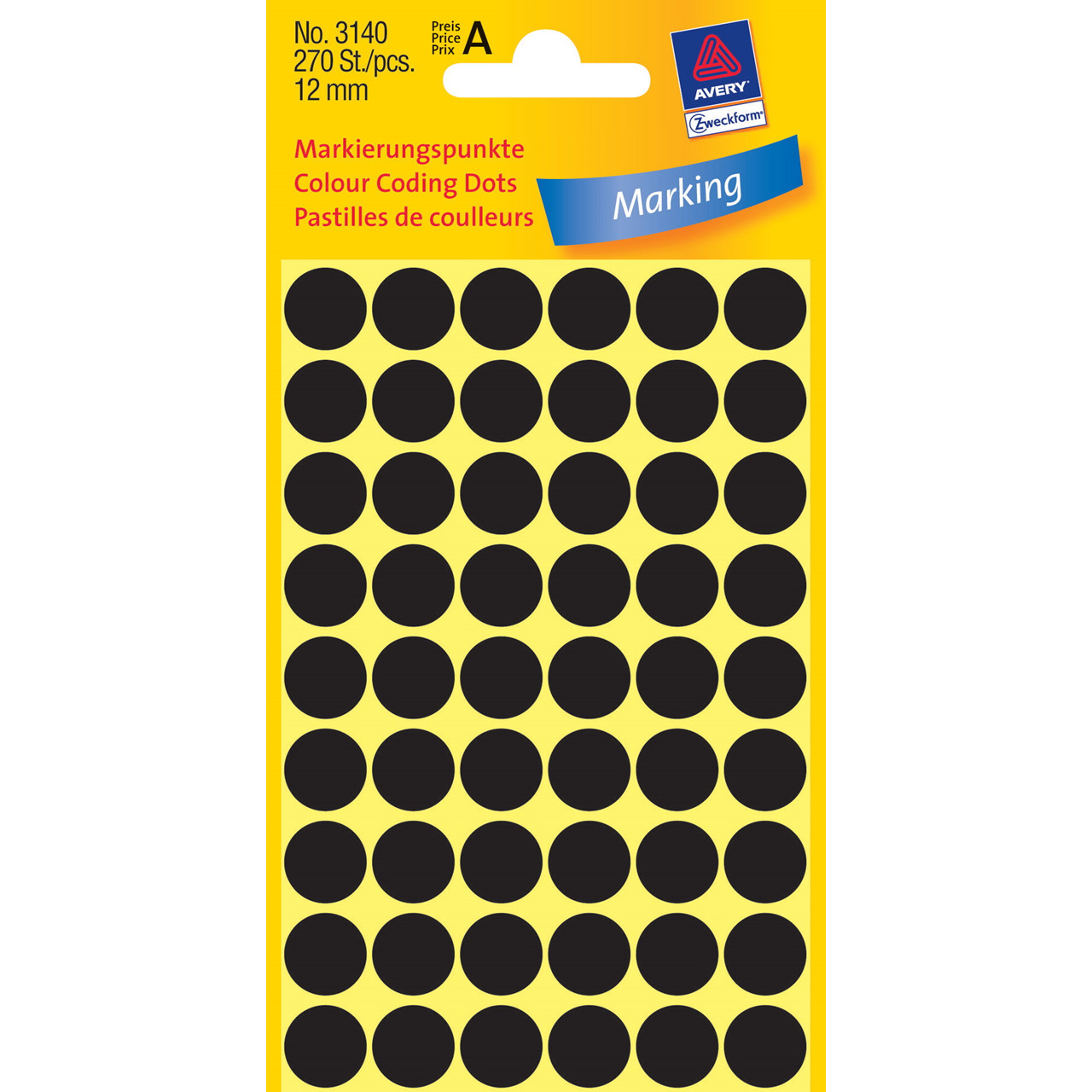 Runde etiketter Avery 3140 - sort Ø: 12 mm - 270 stk