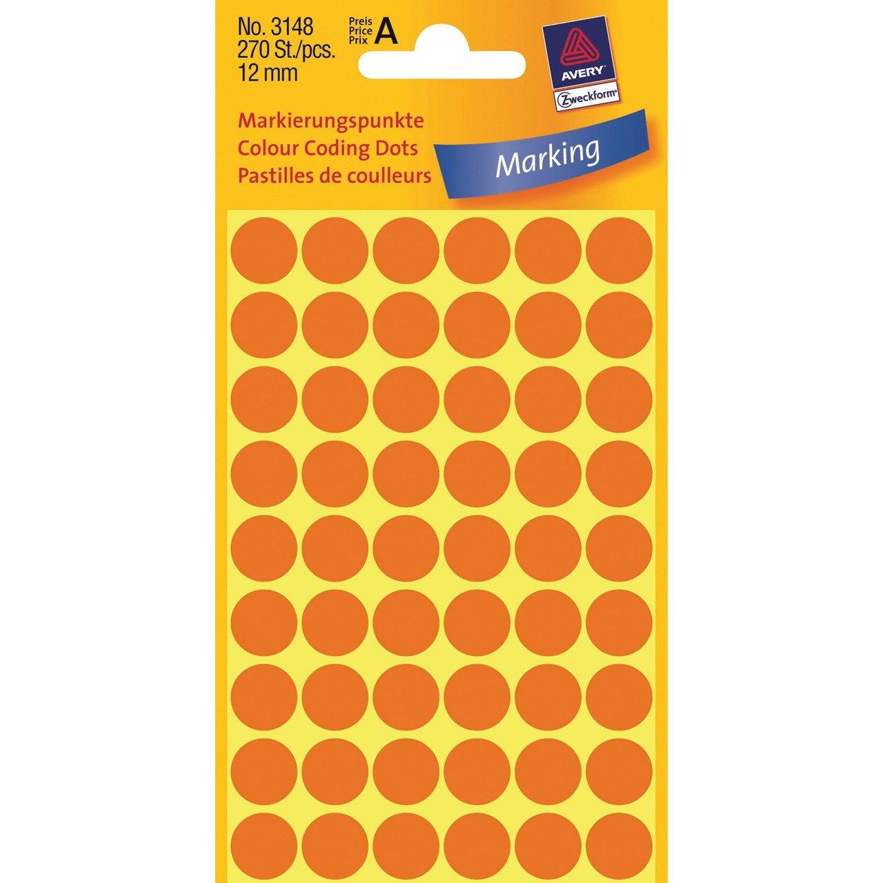 Labels - Avery Runde 3148 - Ø12mm - Neon orange - 270 stk