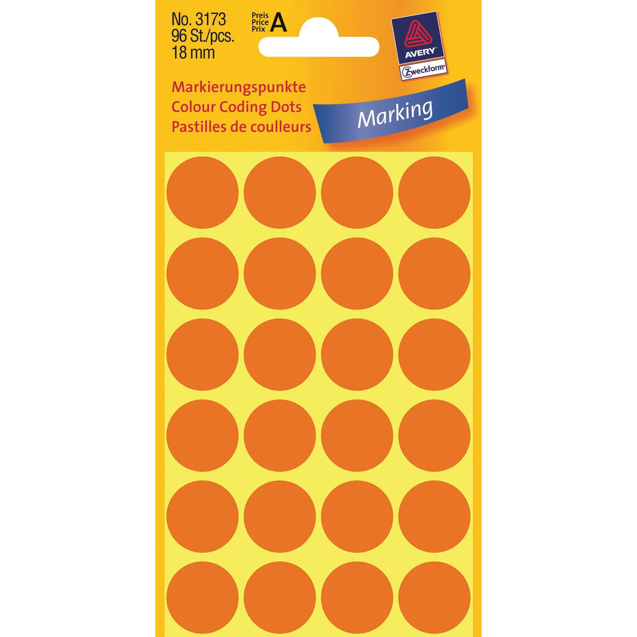Etiketter - Avery Runde 3173 - Ø18mm - Neon orange - 96 stk
