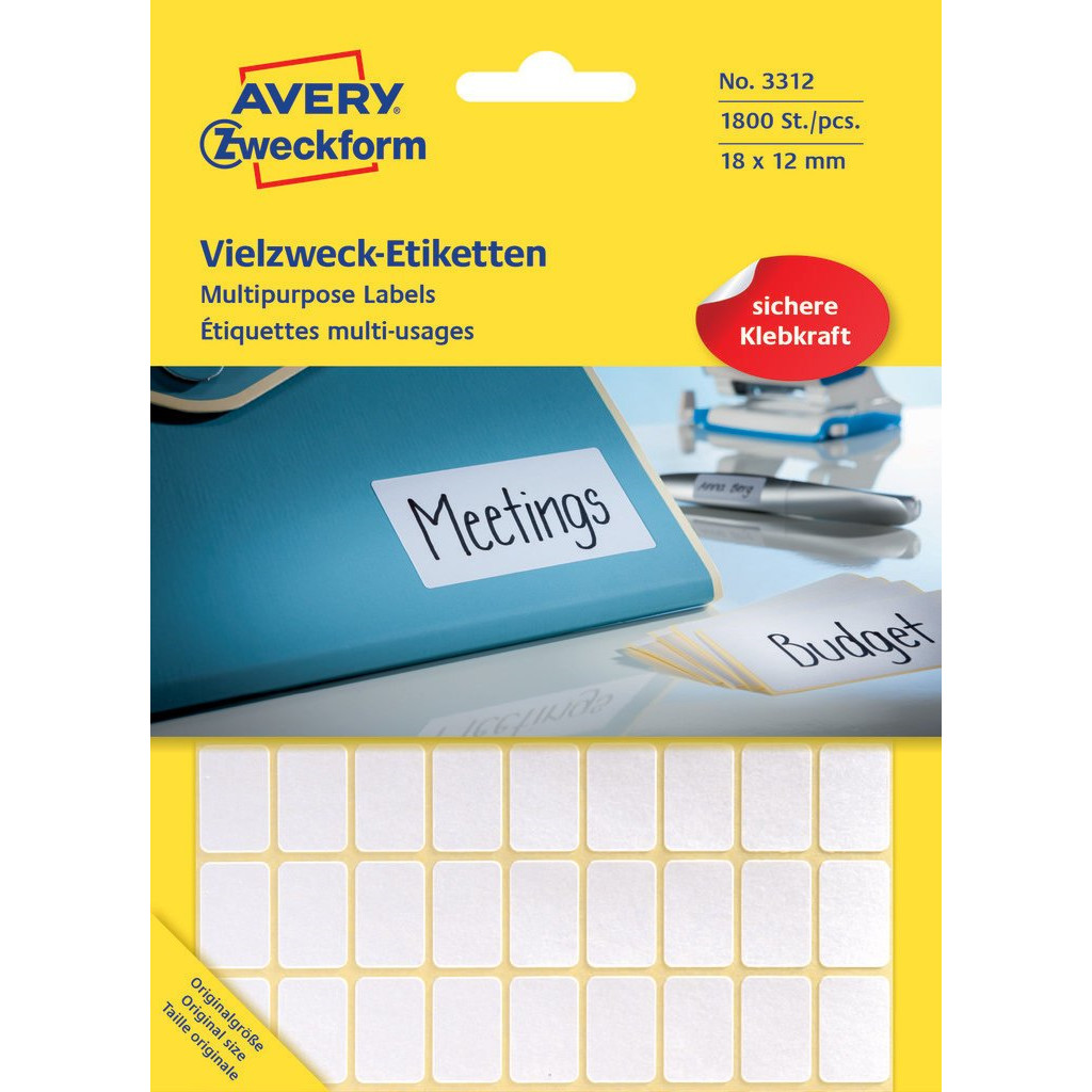 Etiketter Avery 3312 - hvid 12 x 18 mm - 1800 stk