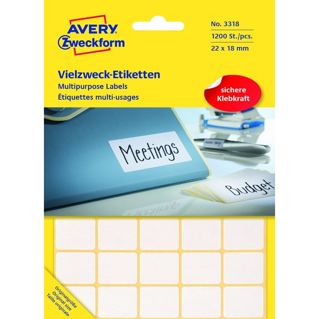 Avery labels 3318 - hvid 22 x 18 mm - 1200 stk