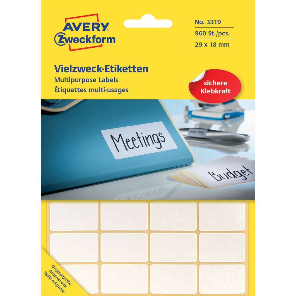 Avery labels 3319 - hvid 29 x 18 mm - 960 stk