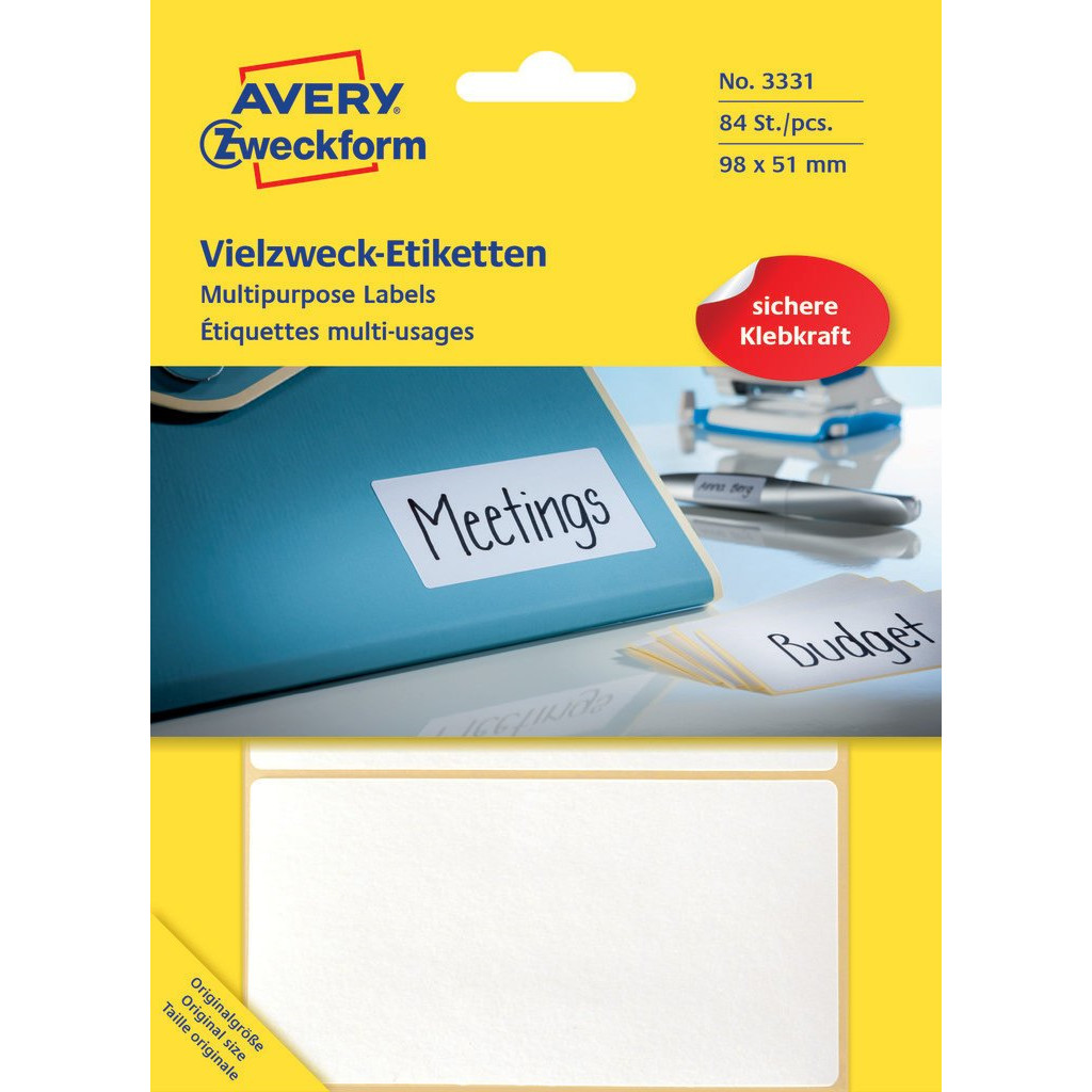 Avery labels 3331 - hvid 98 x 51 mm - 84 stk