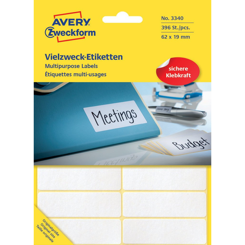 Avery labels 3340 – hvid – 62 × 19 mm – 392 stk