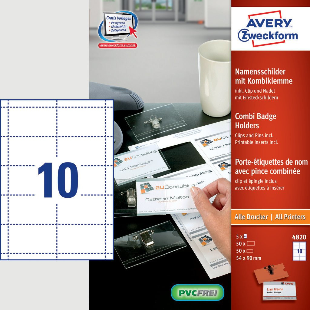Navneskilte kit - Avery 4820 - 54 x 90 mm - 50 stk - PVC-fri