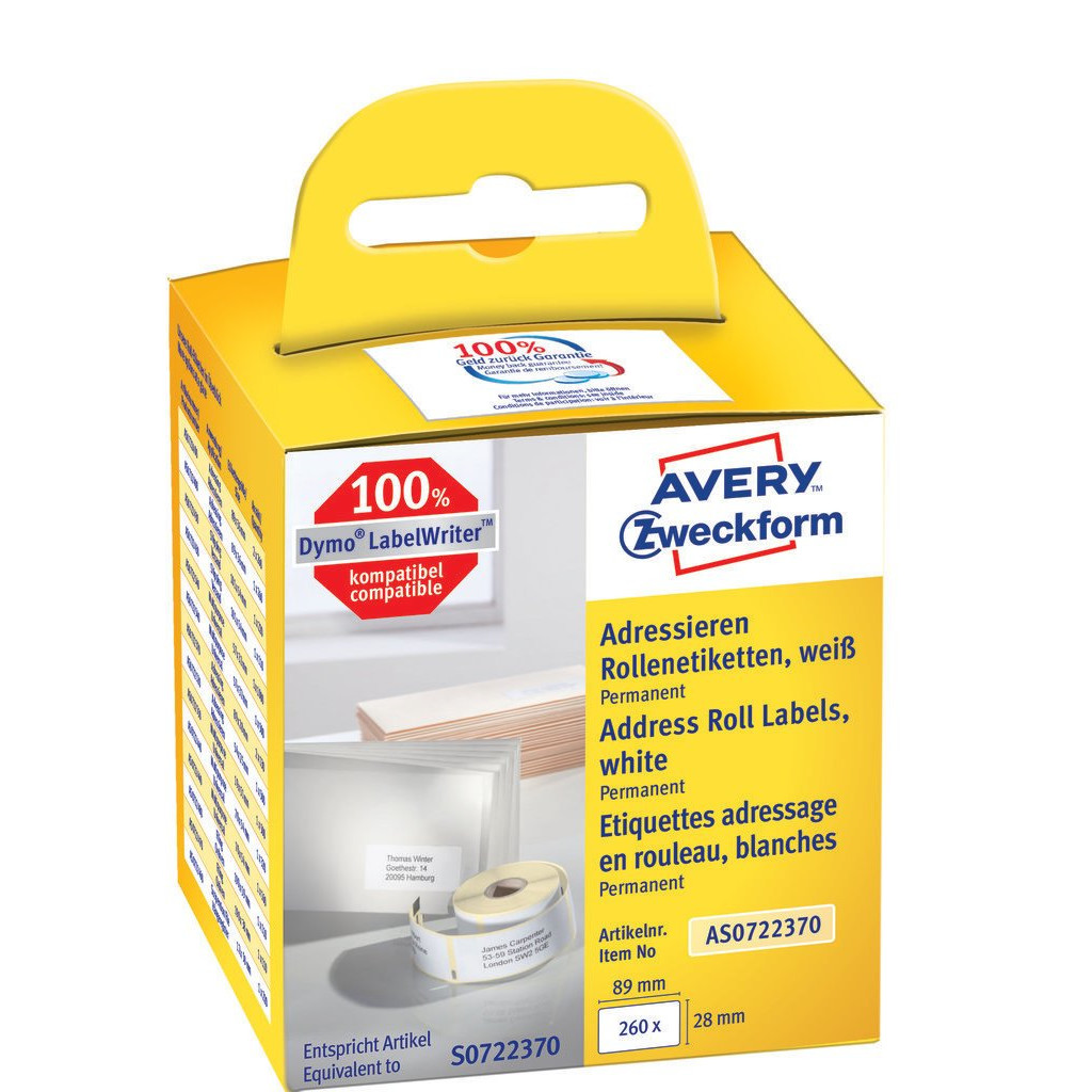Avery adresseetiket på rulle 89x28mm (2x130)