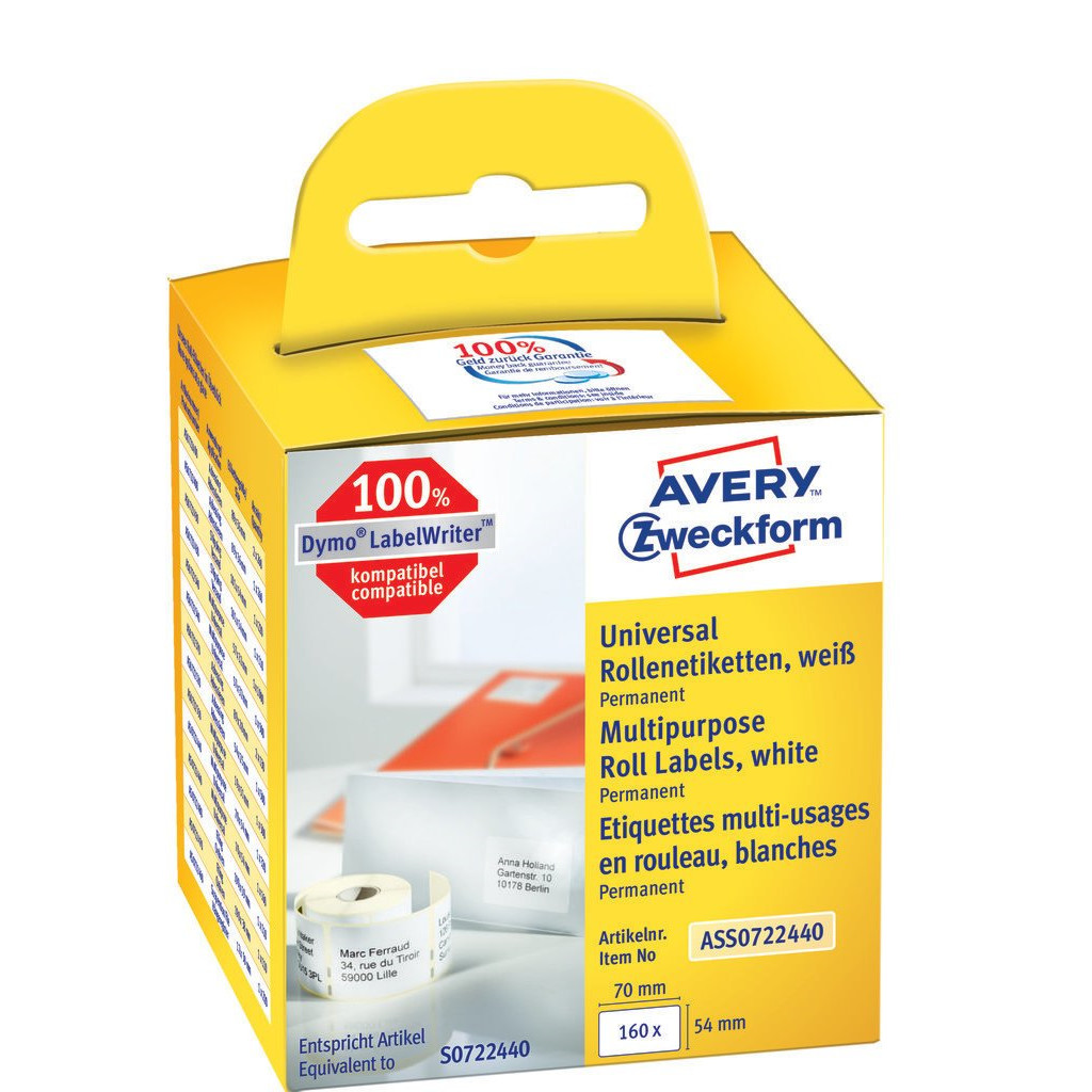 Adresseetiketter – Avery AS0722400 – 89 x 36 mm – 2 x 260 stk