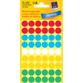 10 stk. Avery 3088 Handwriting labels ass. colours Ø12 - Køb minimum 10 stk.