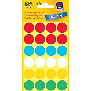 10 stk. Avery 3089 Handwriting labels ass. colours Ø18 (96)