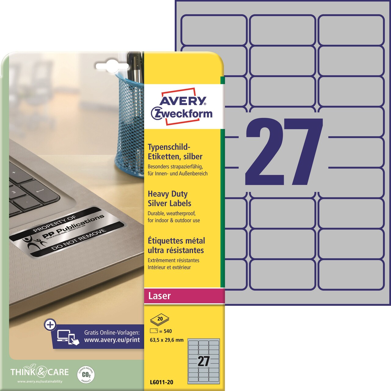 Avery Heavy duty labels silver 63,5x29,6 mm (20)