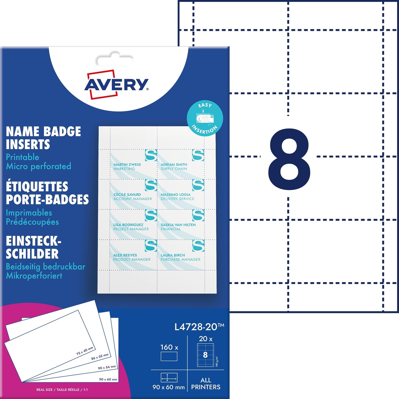 Navneskilte printbare Avery Indstik t/ 60x90mm (160)