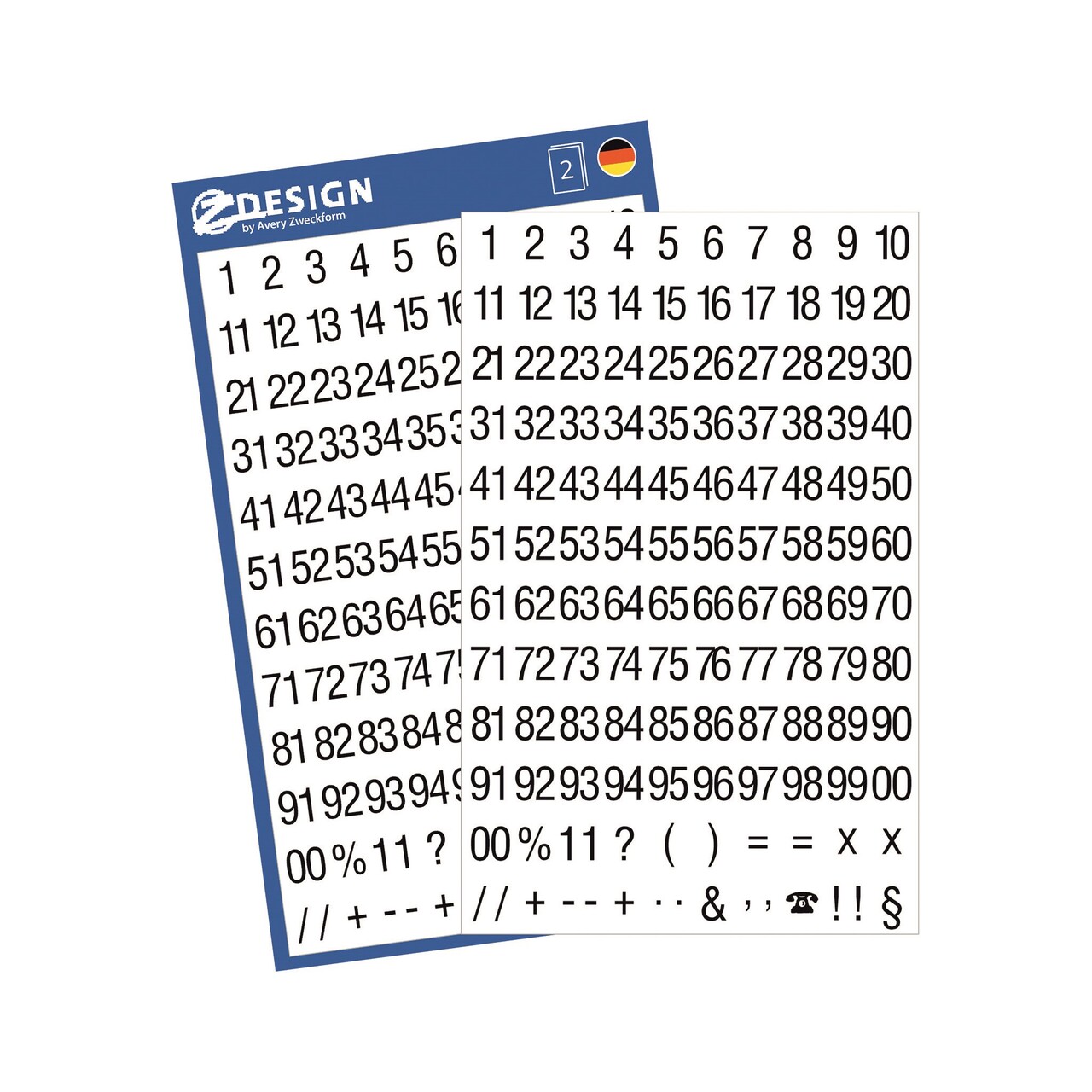 10 stk. Tal 00-99 Avery manuel etiket sort/hvid (2 x99) - Køb minimum 10 stk.
