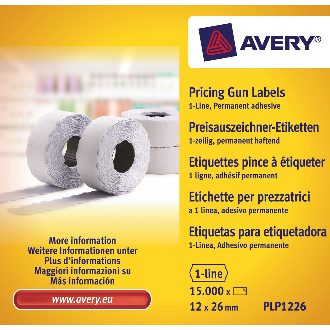 Avery PLP1226 - Prisetiketter 26 x 12 mm hvid 1 linje - 15000 stk