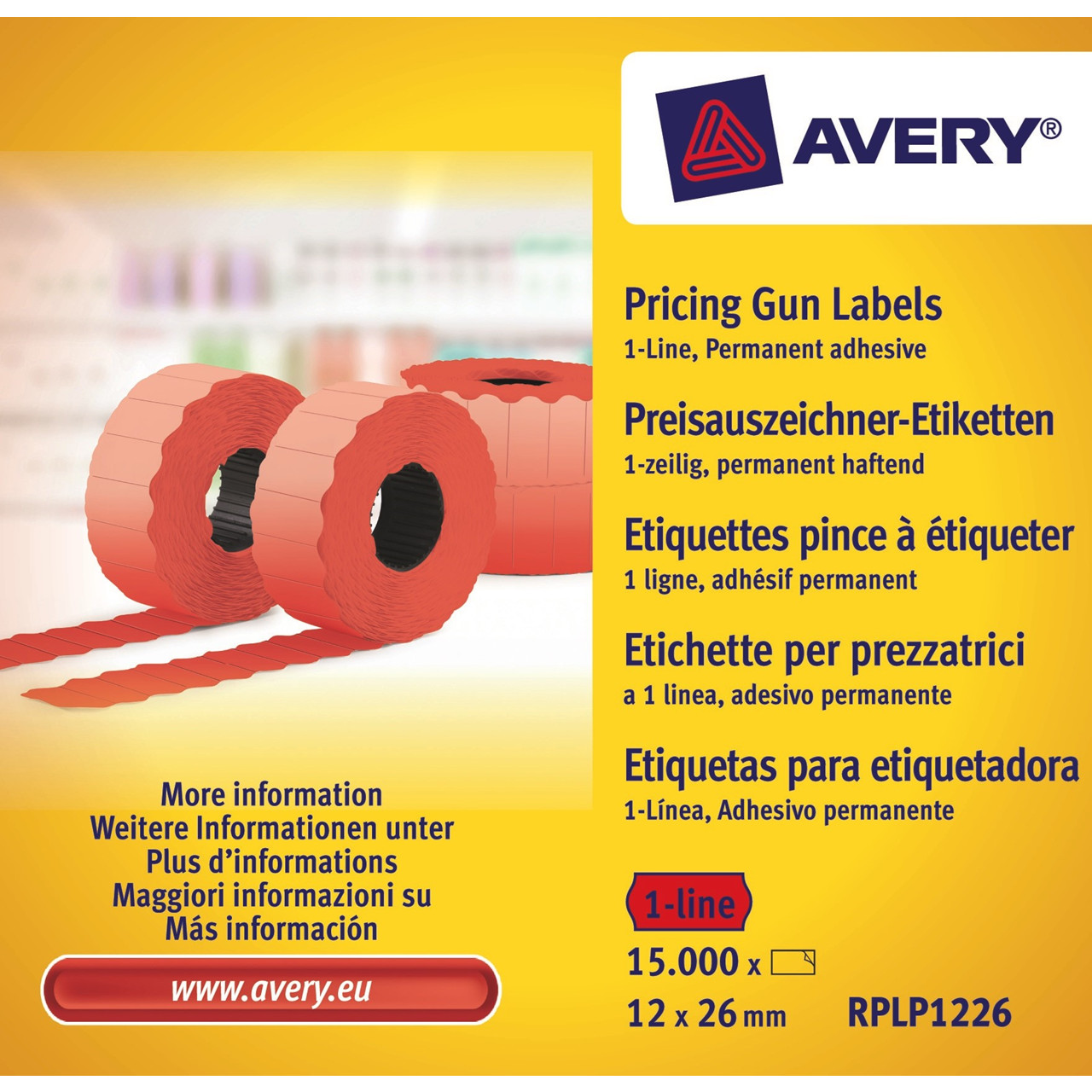 Prisetiketter - Avery RPLP1226 - 26x12 mm permanent - rød - 15000 stk