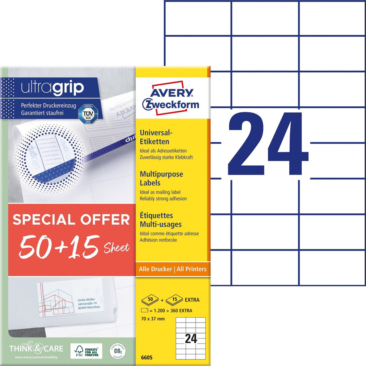 Universaletiketter - Avery 6605 - 70x37 mm - 1560 stk - Promotion