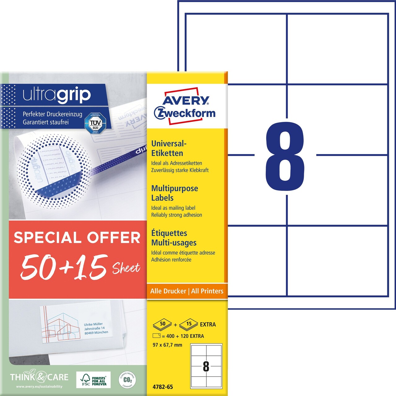Universaletiketter - Avery 97x67,7mm 4782-65 - 520 stk - Promotion