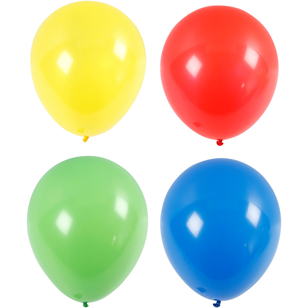 Balloner Ø41 cm blå-grøn-gul-rød 4stk