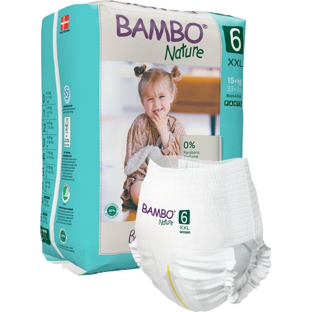 Børneble - Bambo Nature Bukseble - Str. 6 - 15+ kg - 90 stk - Hvid