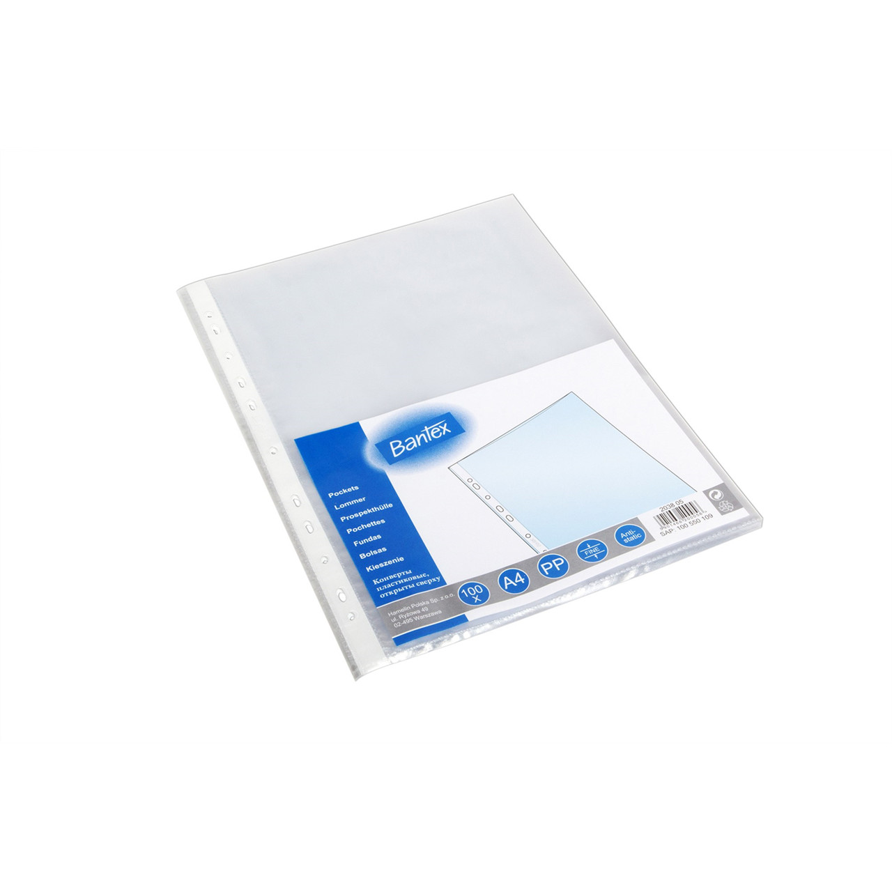 10 stk. Plastlommer - Bantex A4 - 0,04 mm PP - topåbning - klar - 100 stk