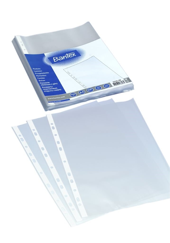 10 stk. Plastiklommer Bantex A4 0,04mm Refleksfri - 100 Stk