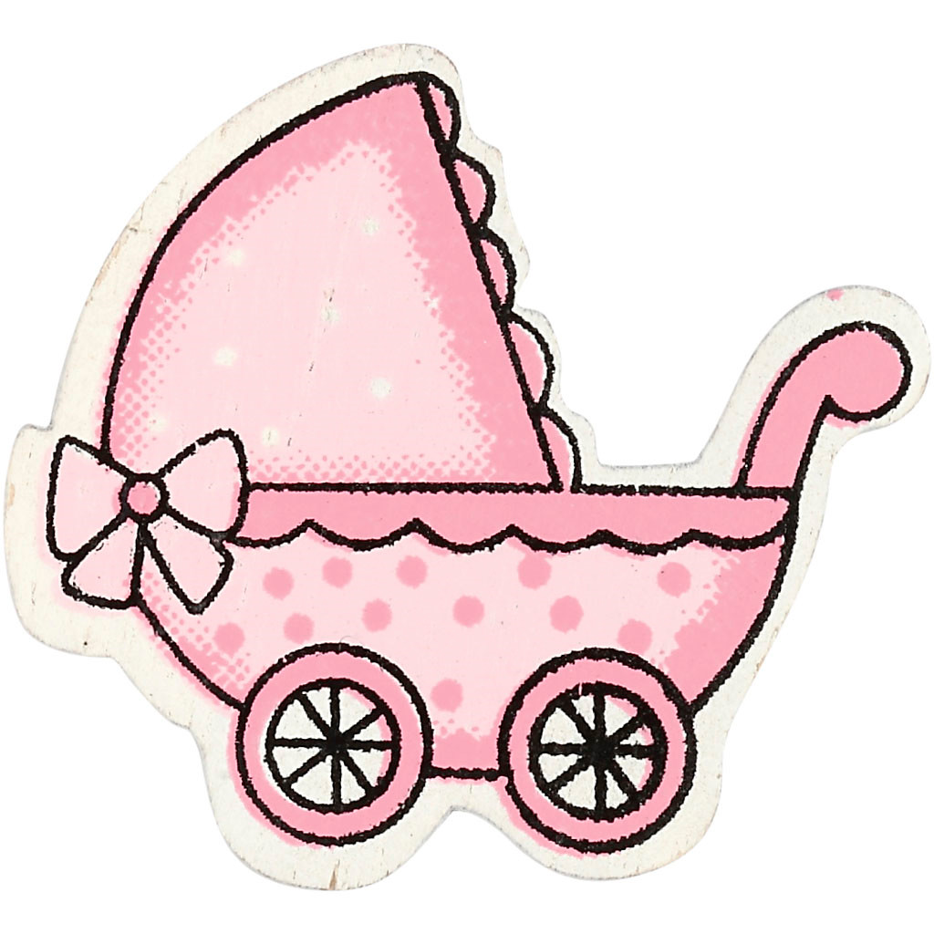 Barnevogn, str. 34x31 mm, tykkelse 1,7 mm, pink, 10stk.