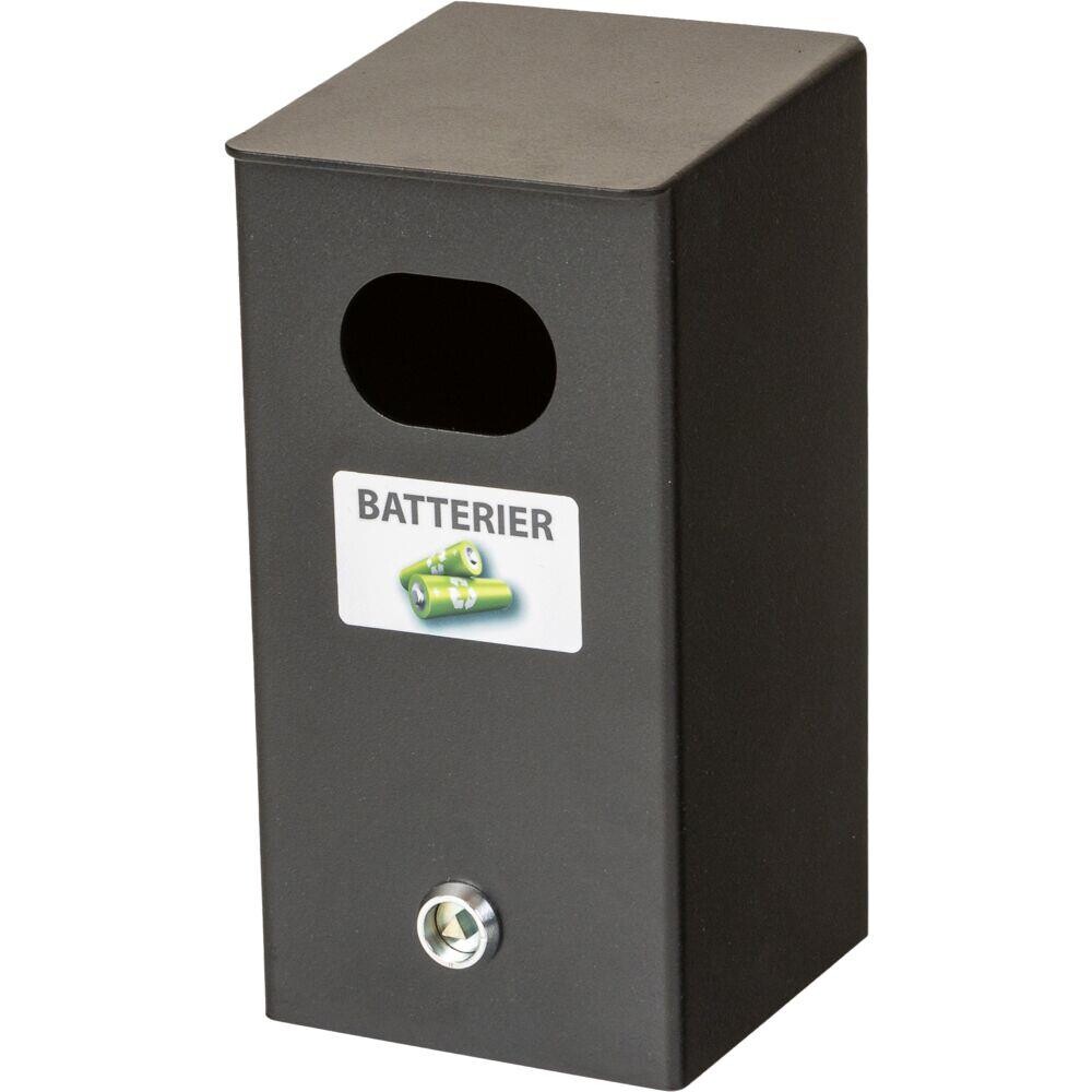 Batteriboks 13x12,3x22,8cm sort med nøgle til kildesortering