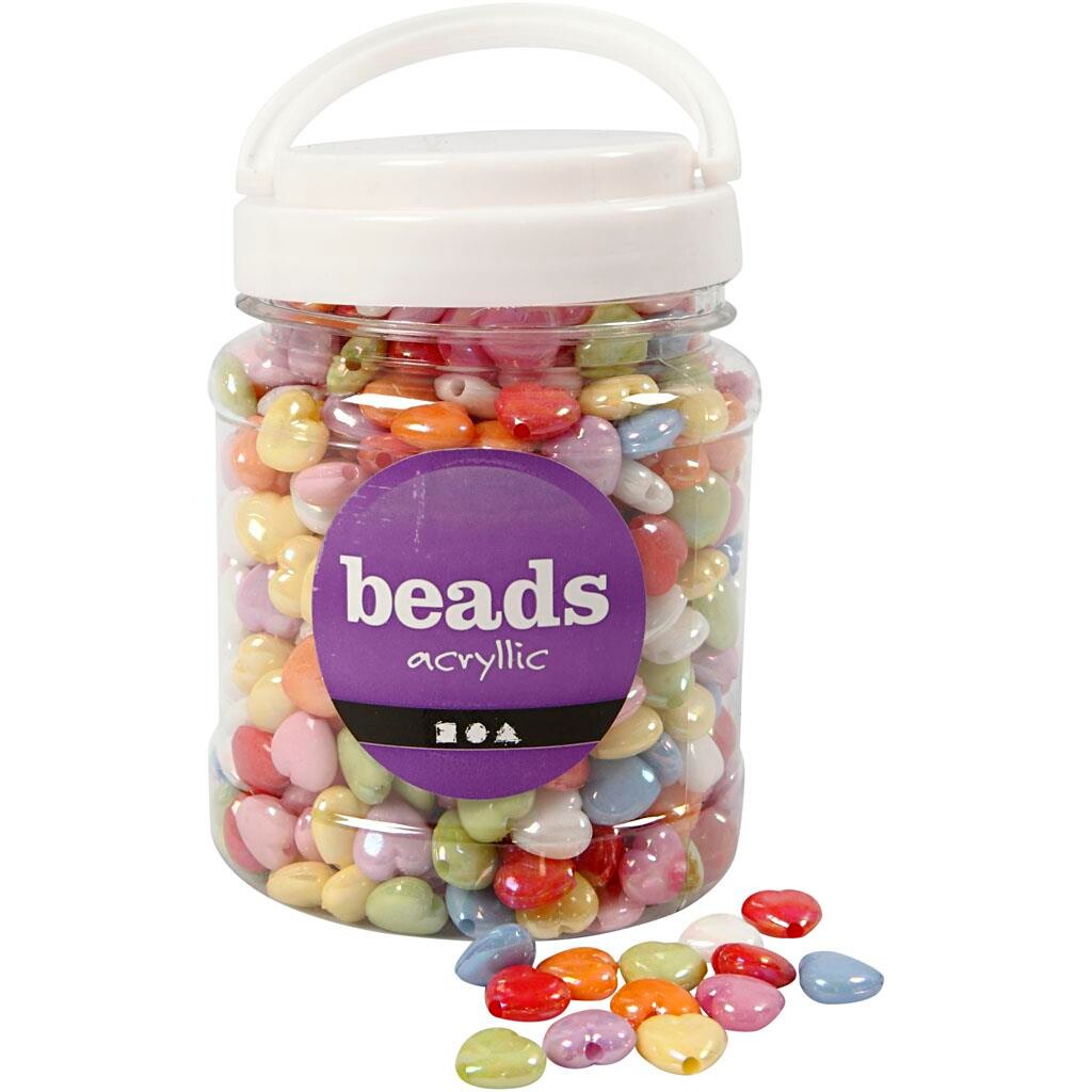 Beads Hjerte mix str. 15x15 mm hulstr. 3 mm ass. farver 465 g 700ml
